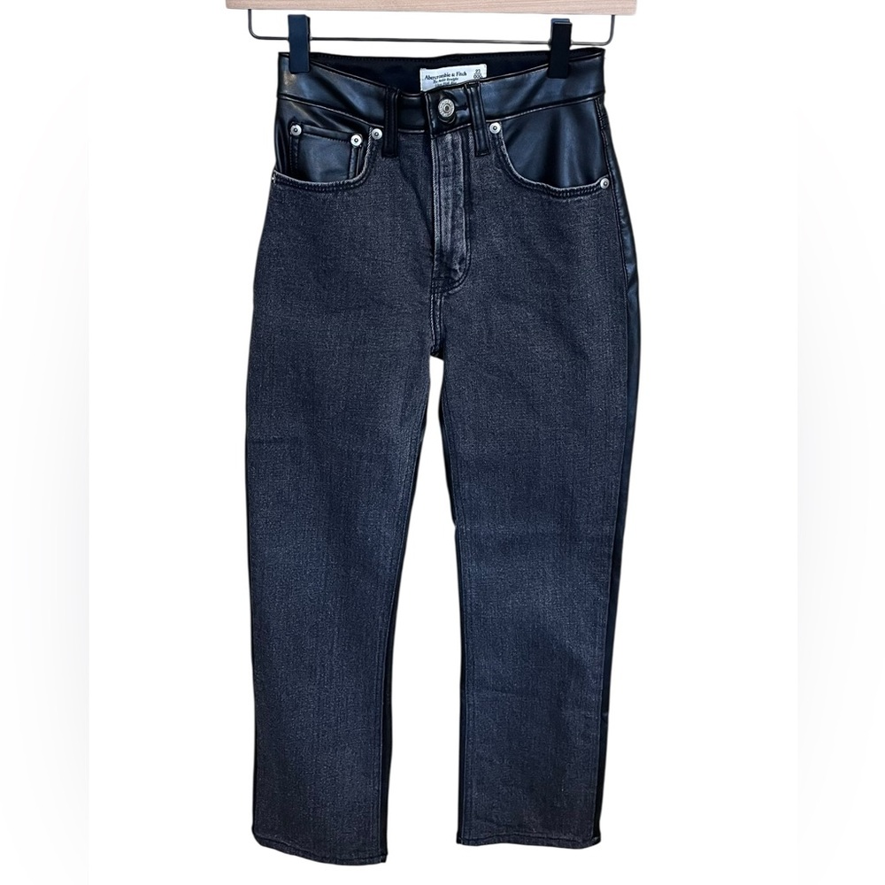 Abercrombie Mixed Fabric Ultra High Rise Ankle Straight Jean - Vegan Leather 23S